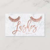 lashes rose gold typography white marble media business card (Front)