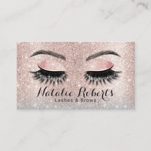 Lashes Salon Eyelash Extensions Blush Rose Gold Business Card (Front)