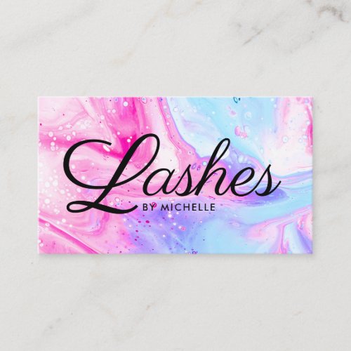 Lashes salon pink blue girly abstract watercolor business card