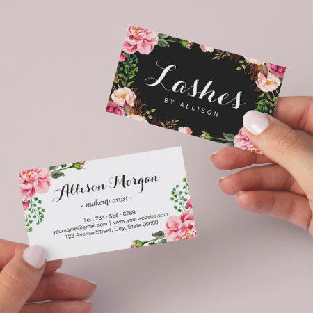 Lashes Script By Makeup Artist Blush Floral Wrap Business Card