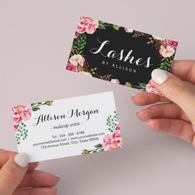 Lashes Script by Makeup Artist Blush Floral Wrap Business Card (Creator Uploaded)