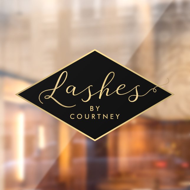 Lashes Script Text Gold/Black Window Cling (Sheet 2)