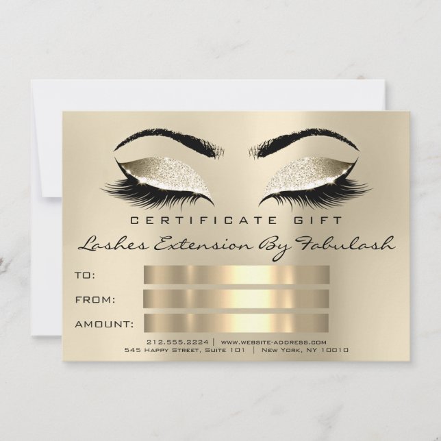 Lashes SPA Makeup Certificate Gift Champaigne (Front)