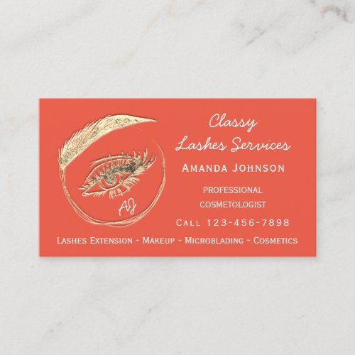 Lashes Studio Logo Custom Qr Code Gold Orange Business Card