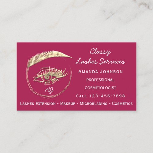 Lashes Studio Logo Custom Qr Code Monogram Pink Business Card