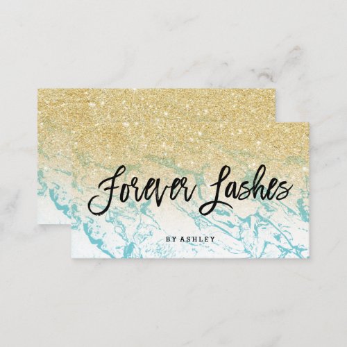 Lashes typography gold glitter marble business card