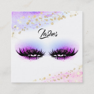*~* LASHES Watercolor Abstract Pastel Glitter Pink Square Business Card
