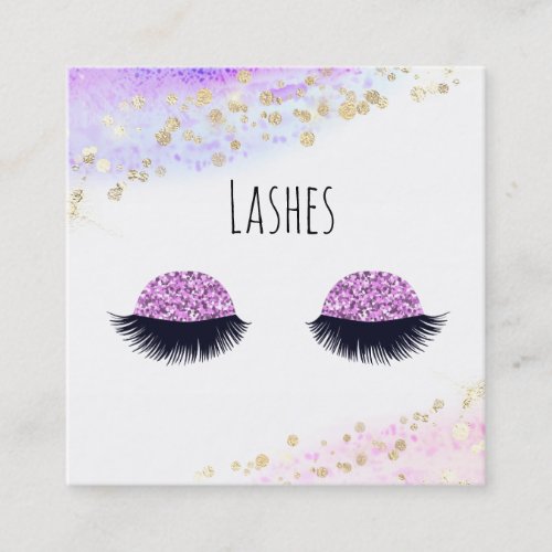  LASHES Watercolor Abstract Pastel Pink Glitter Square Business Card