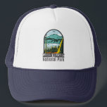 Lassen Volcanic National Park California Vintage  Trucker Hat<br><div class="desc">Lassen Volcanic vector artwork in a window style design. The park is rich in hydrothermal sites like Bumpass Hell,  with its acres of bubbling mud pots.</div>