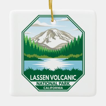 Lassen Volcanic National Park Minimal Retro Emblem Ceramic Ornament