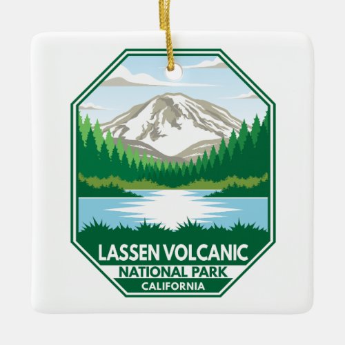 Lassen Volcanic National Park Minimal Retro Emblem Ceramic Ornament