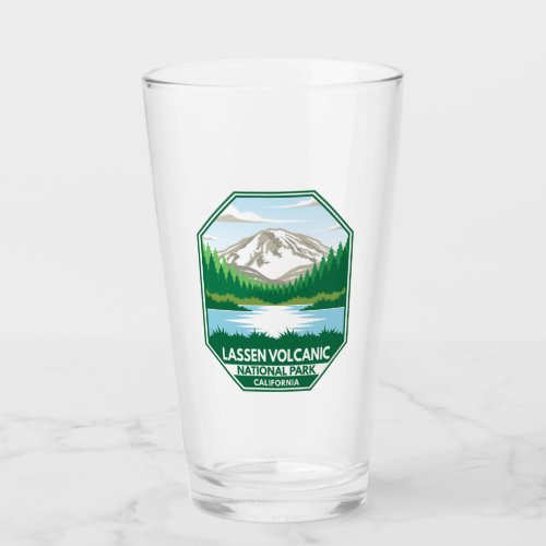 Lassen Volcanic National Park Minimal Retro Emblem Glass