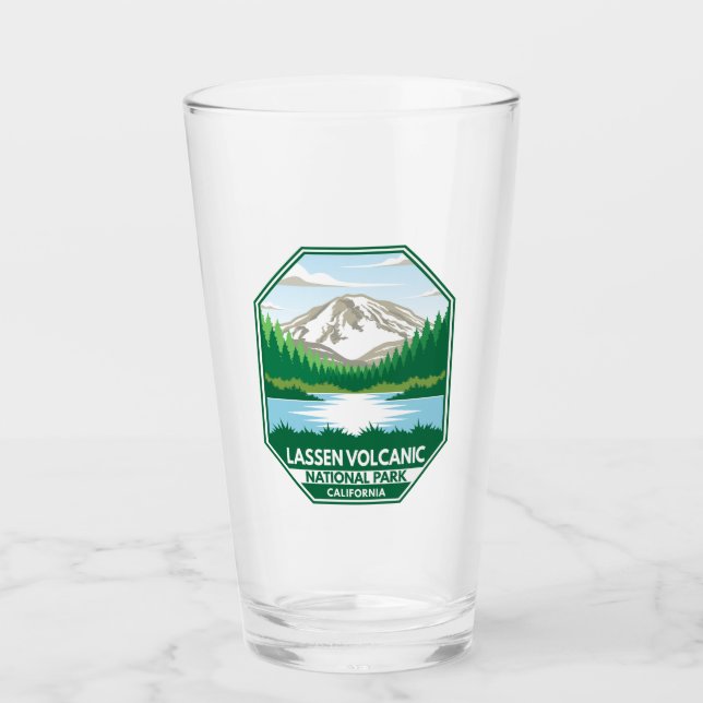 Lassen Volcanic National Park Minimal Retro Emblem Glass (Front)