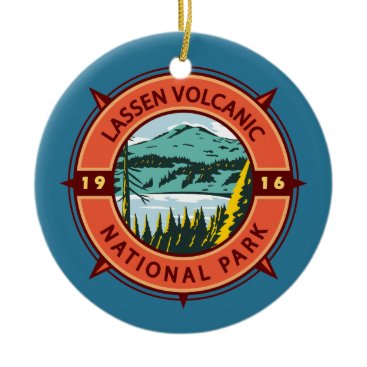 Lassen Volcanic National Park Retro Compass Emblem Ceramic Ornament