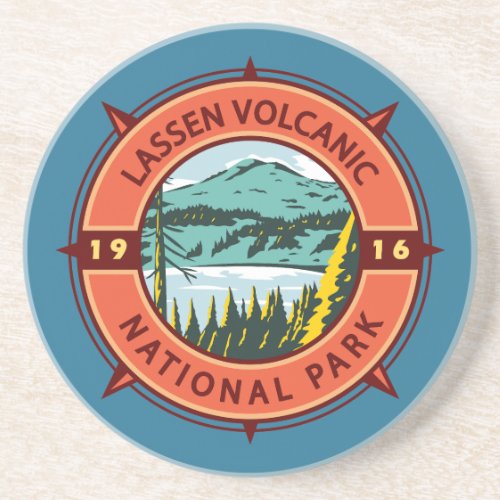 Lassen Volcanic National Park Retro Compass Emblem Coaster