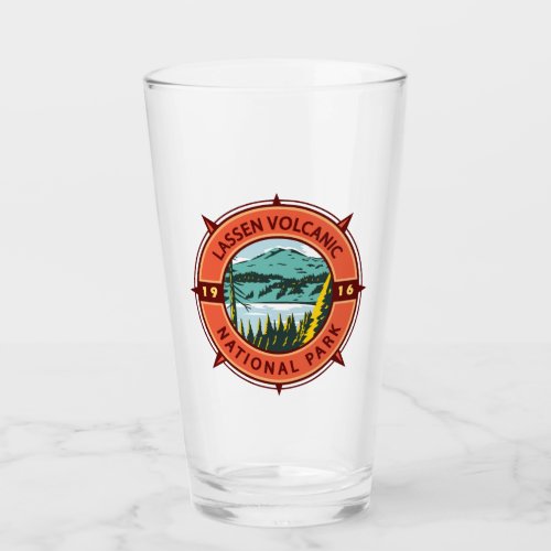 Lassen Volcanic National Park Retro Compass Emblem Glass