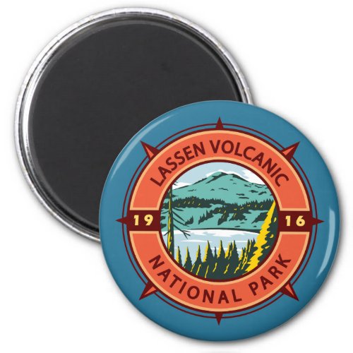 Lassen Volcanic National Park Retro Compass Emblem Magnet