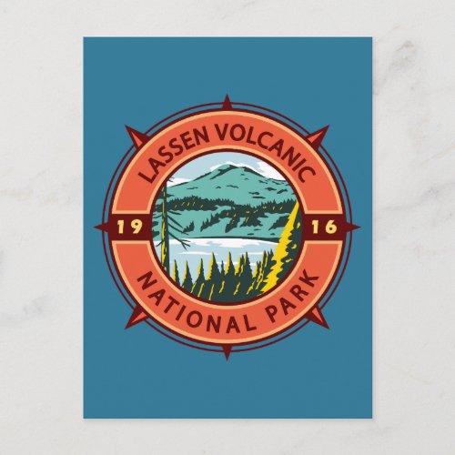 Lassen Volcanic National Park Retro Compass Emblem Postcard