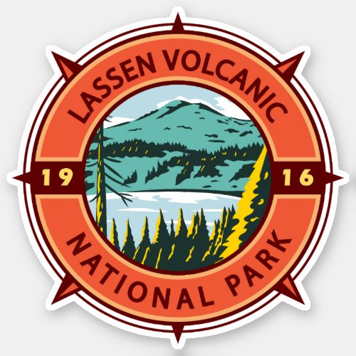 Lassen Volcanic National Park Retro Compass Emblem Sticker