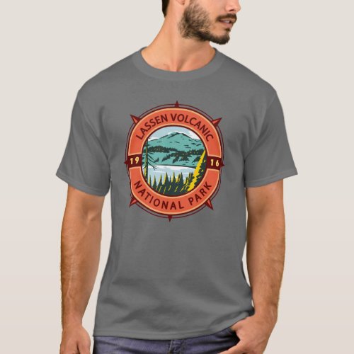 Lassen Volcanic National Park Retro Compass Emblem T_Shirt