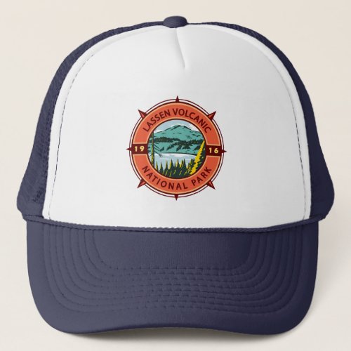 Lassen Volcanic National Park Retro Compass Emblem Trucker Hat