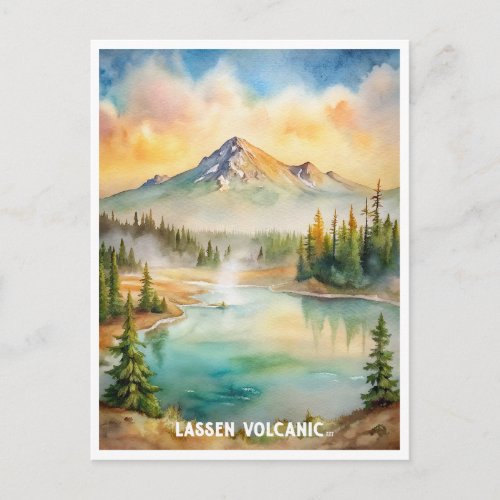 Lassen Volcanic National Park Watercolor Painting  Postcard