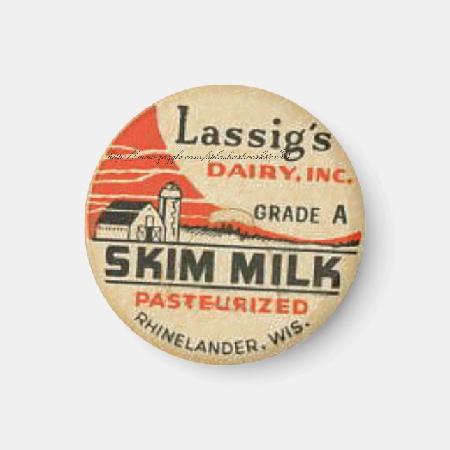 "Lassig's Dairy Skim Milk Bottle Cap-1950s" Magnet (Front)