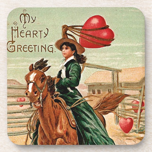 Lasso my heart Vintage Valentine Drink Coaster (Front)