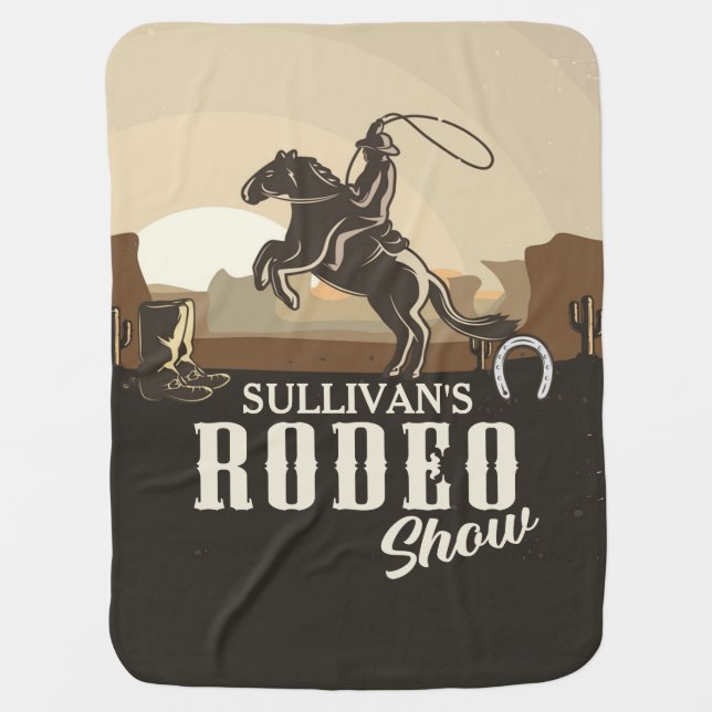 Lasso Roping Roundup ADD NAME Western Rodeo Show Baby Blanket (Front)