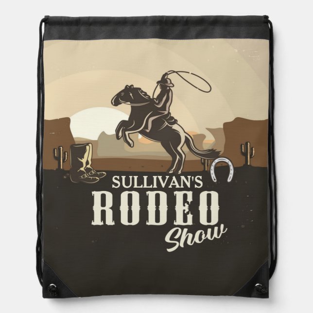 Lasso Roping Roundup ADD NAME Western Rodeo Show Drawstring Bag (Front)