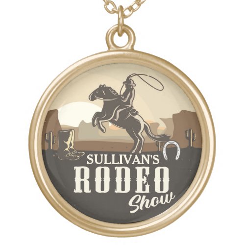 Lasso Roping Roundup ADD NAME Western Rodeo Show Gold Plated Necklace