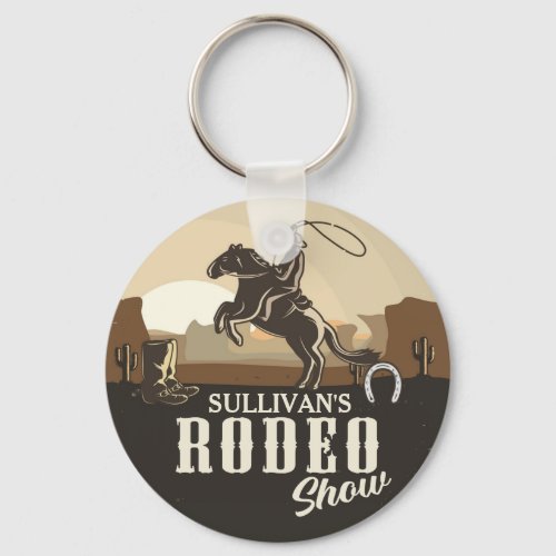 Lasso Roping Roundup ADD NAME Western Rodeo Show Keychain