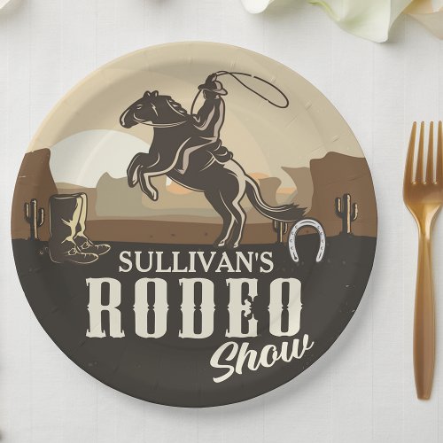 Lasso Roping Roundup ADD NAME Western Rodeo Show Paper Plates