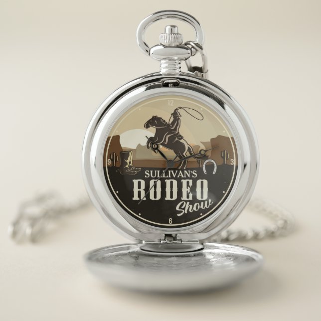Lasso Roping Roundup ADD NAME Western Rodeo Show Pocket Watch (Inside)