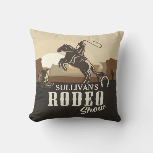 Lasso Roping Roundup ADD NAME Western Rodeo Show Throw Pillow