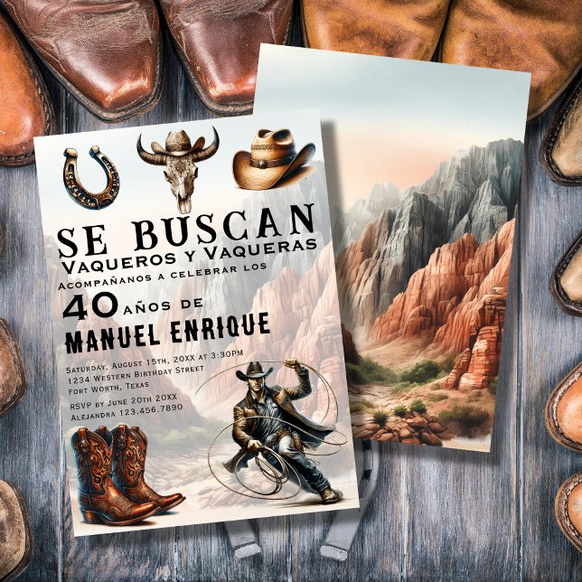 Lasso Vaquero Spanish Western Cowboy 40th Birthday Invitation (Creator Uploaded)
