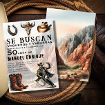 Lasso Vaquero Spanish Western Cowboy 50th Birthday Invitation<br><div class="desc">Celebrate a man's milestone 50th birthday with this Desert Lasso Vaquero Spanish Western Cowboy 50th Birthday Invitation for men. Perfect for a Texas and southwestern adult Mexican themed Birthday. Featuring classic wild west accents: a cowboy hat, cowboy boots, rustic horseshoe, bull skull, and cowboy throwing a lasso rope, all on...</div>