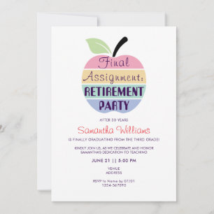 Last Assignment Apple Teacher Retirement Party Invitation