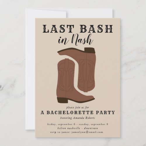 Last Bash in Nash Bachelorette Boots Invitation