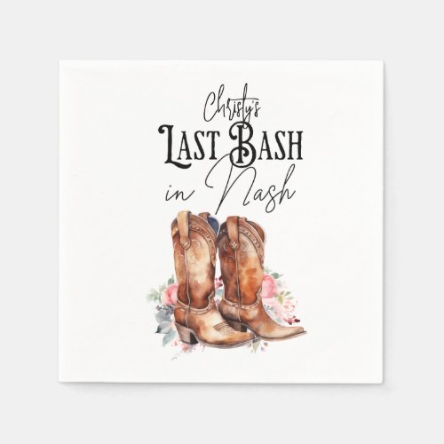 Last Bash in Nash Watercolor Floral Cowboy Boots Napkins