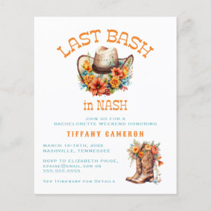 Last Bash Nash Cowgirl Bachelorette Party Budget Flyer