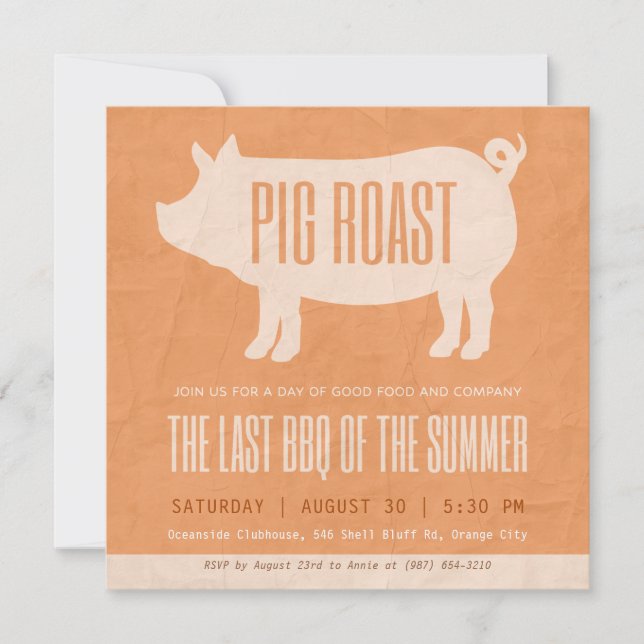 Last BBQ of Summer Pig Roast Party Invitation (Front)