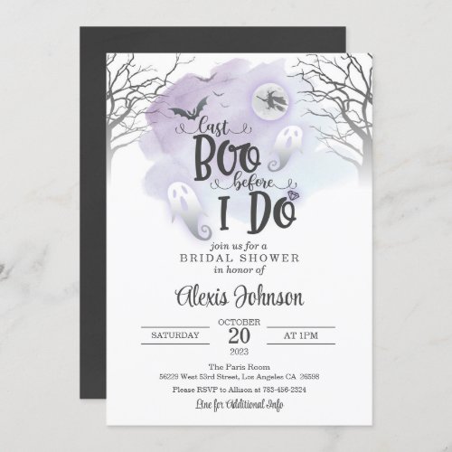 Last Boo Before I Do Bridal Shower Purple Invitation