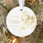 Last Christmas as a Miss  - Gold Bow Acrylic Ornament<br><div class="desc">Celebrate your final Christmas as a Miss with this elegant, minimalistic ornament. Featuring a luxurious gold bow and sophisticated fonts, this ornament is perfect for brides-to-be as they prepare for their next chapter. Hang it proudly on your tree as a beautiful reminder of your engagement season and the magical moments...</div>