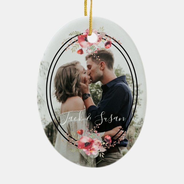 last christmas as Mr and Miss christmas photo Ceramic Ornament (Back)