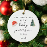 Last Christmas As Two Baby Announcement Ceramic Ornament<br><div class="desc">Last Christmas As Two Baby Announcement Ornament</div>