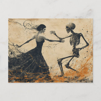 Last Dance - Vintage dancing skeleton dark art Postcard