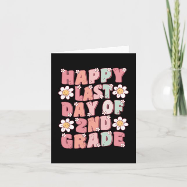 Last Day Of 2nd Grade Cute Groovy Second Grade Tea Card (Front)