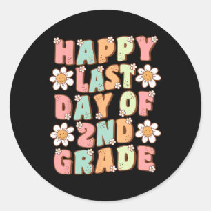 Last Day Of 2nd Grade Cute Groovy Second Grade Tea Classic Round Sticker