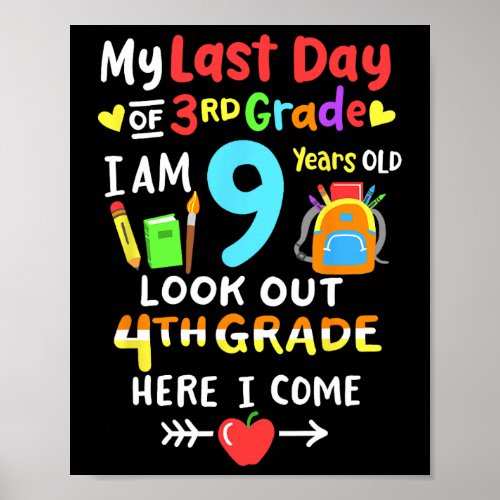Last Day Of 3rd Grade Graduation 4th Grade Here I  Poster